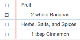 Example shopping list