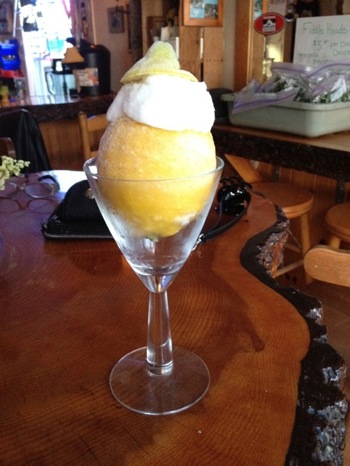 vegan lemon soretto in a wine glass