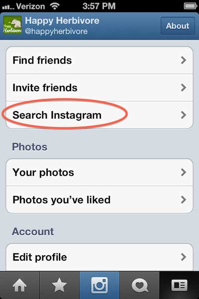 screen sot of the search feature in instagram