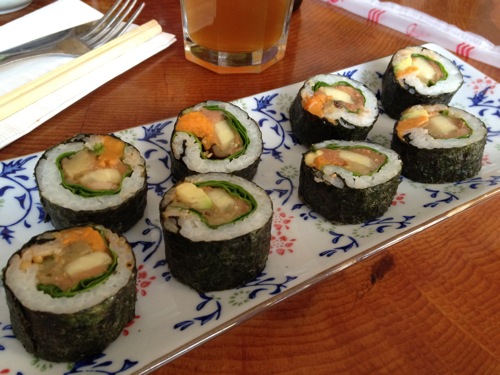 vegan sushi with spinach