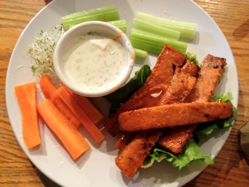 vegan tempeh buffalo strip appitizer