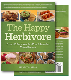 Low-Fat Vegan comfort food Photo of the book cover The Happy Herbivore Cookbook.